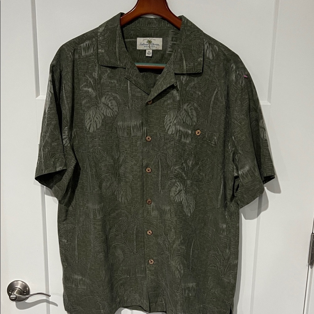 Island Shores washable Silk Men's Green Tropical Print Shirt Sz XL